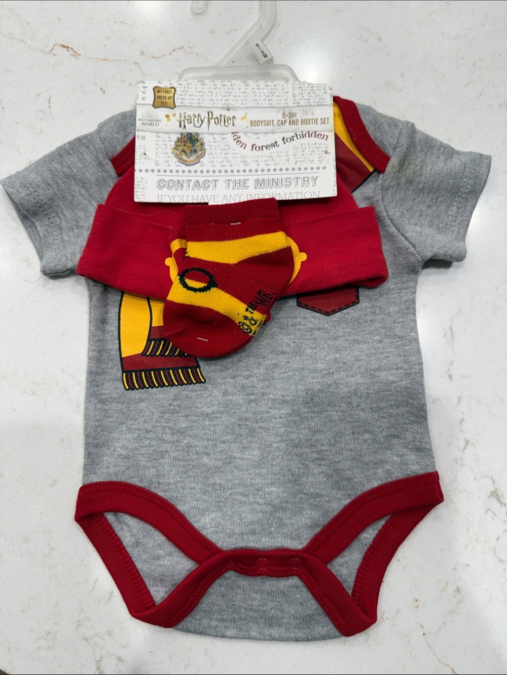 Warner Bros. Grey Bodysuit with Red Trim and Yellow Accent Socks
